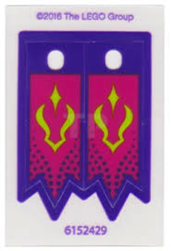 LEGO&reg;  - multipls01 - Plastikfahne mit dunkelviolettem Rand, magentafarbenem Hintergrund und lindgrünem Elfen-Symbolmuster, 2er Pack