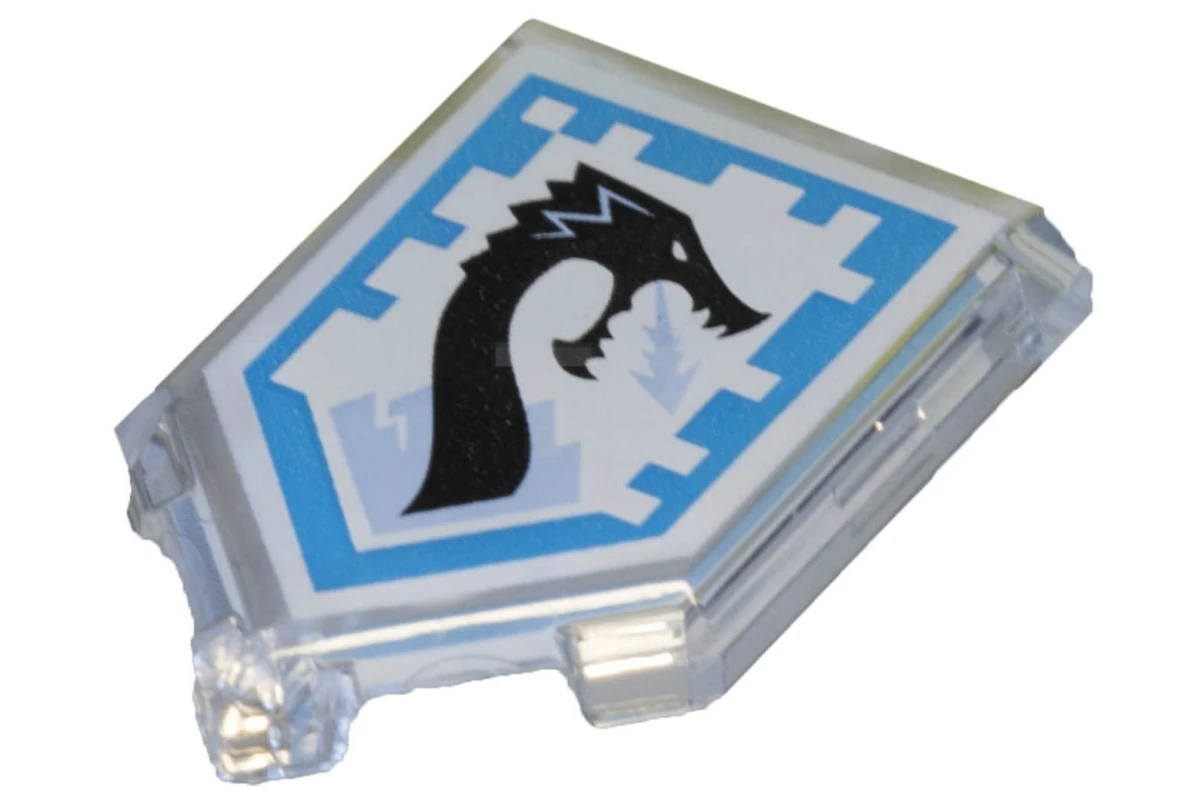 LEGO&reg; 22385pb006 - 6138107 - Tile 2 x 3 Pentagonal with Nexo Power Shield Pattern - Ice Dragon
