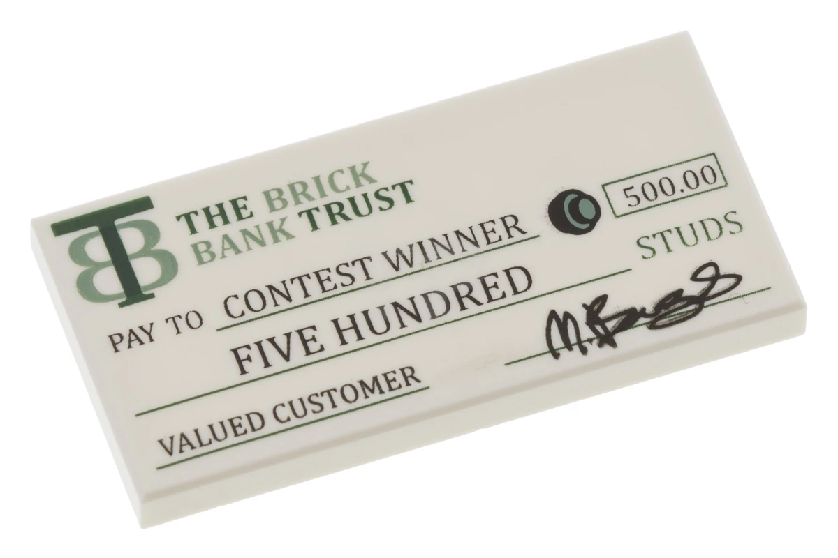 LEGO&reg; 6142944 - 87079pb0257 - Tegel 2 x 4 met 'THE BRICK BANK TRUST WINNER' ruitpatroon