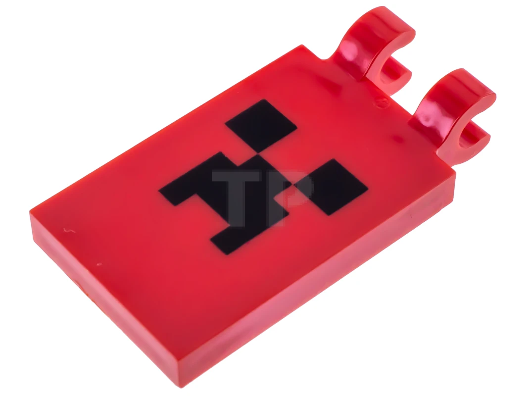 LEGO&reg; 6153845 - 30350bpb040 - Tile, Modified 2 x 3 with 2 Clips with Black Minecraft Creeper Face Pattern