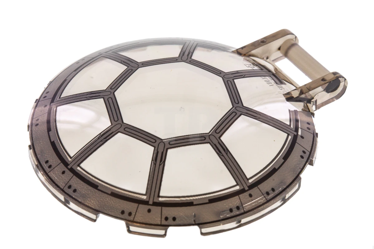 LEGO&reg; 18675pb09 - 6230215 - Dish 6 x 6 Inverted - No Studs with Handle with SW 8 Spoke Dark Bluish Gray Frame and Rivets TIE Cockpit Pattern