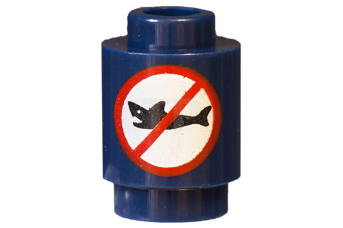 LEGO&reg; 6175160 - 3062pb050 - Brick 1 x 1 Round with 'SHARK REPELLENT'  Pattern, Open Stud