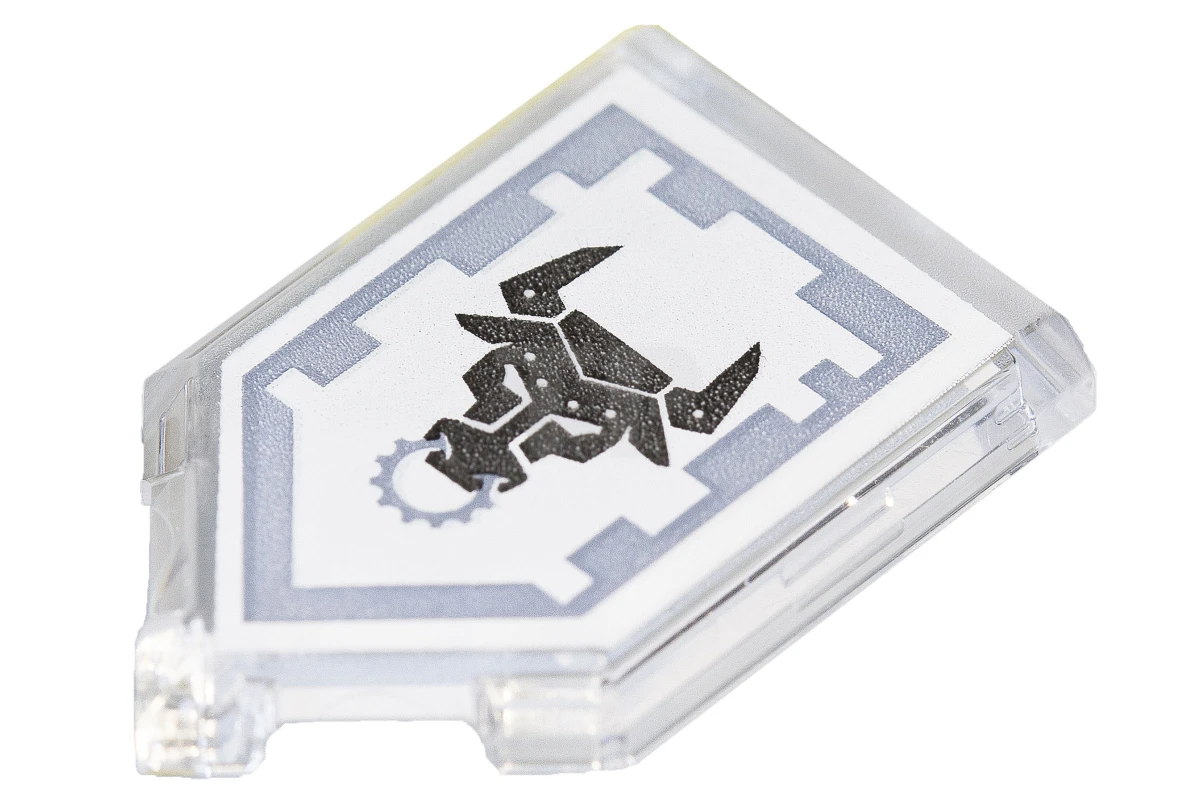 LEGO&reg; 6172160 - 22385pb076 - Tile 2 x 3 Pentagonal with Nexo Power Shield Pattern - Metal Minotaur