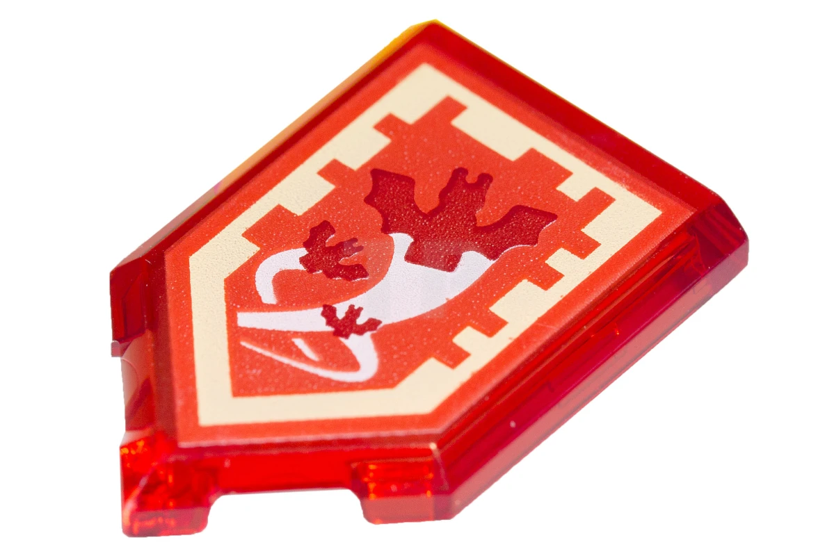 LEGO&reg;  - 22385pb088 - Baldosa 2 x 3 Pentagonal con Patrón de Escudo de Poder Nexo - Murciélago Carmesí