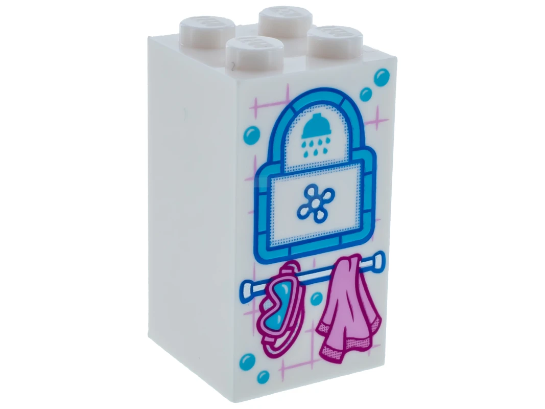 LEGO&reg; 6174501 - 30145pb019 - Brick 2 x 2 x 3 with Shower Fixture, Scuba Mask and Towel Pattern
