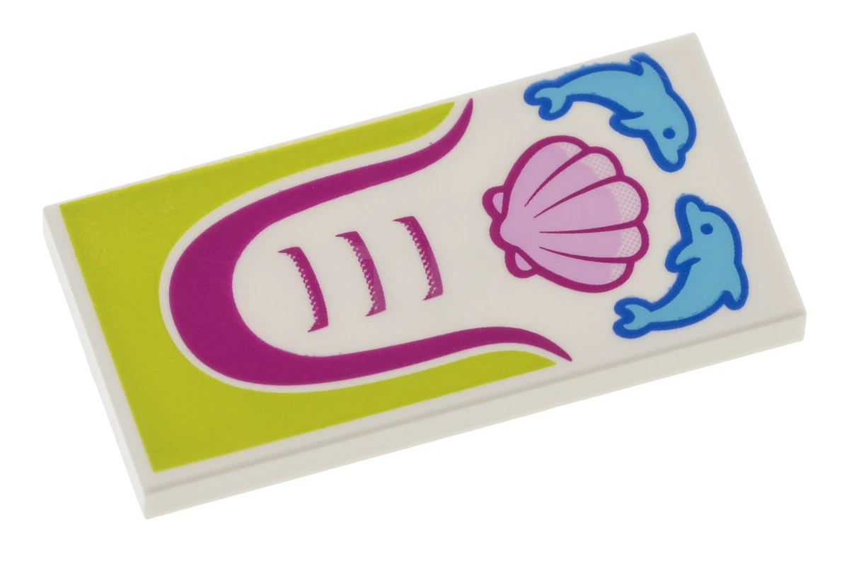 LEGO&reg; 6174447 - 87079pb0400 - Tile 2 x 4 with Dolphins and Scallop Sea Shell Pattern