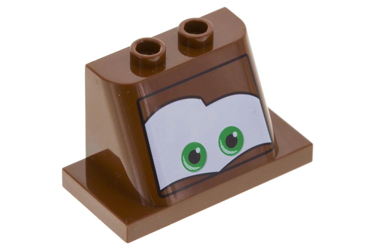 LEGO&reg; 6187671 - 93598pb08 - Windscreen 2 x 3 x 2 with 2 x 4 Base with Green Eyes on White Background Pattern 6, Curved Bottom 