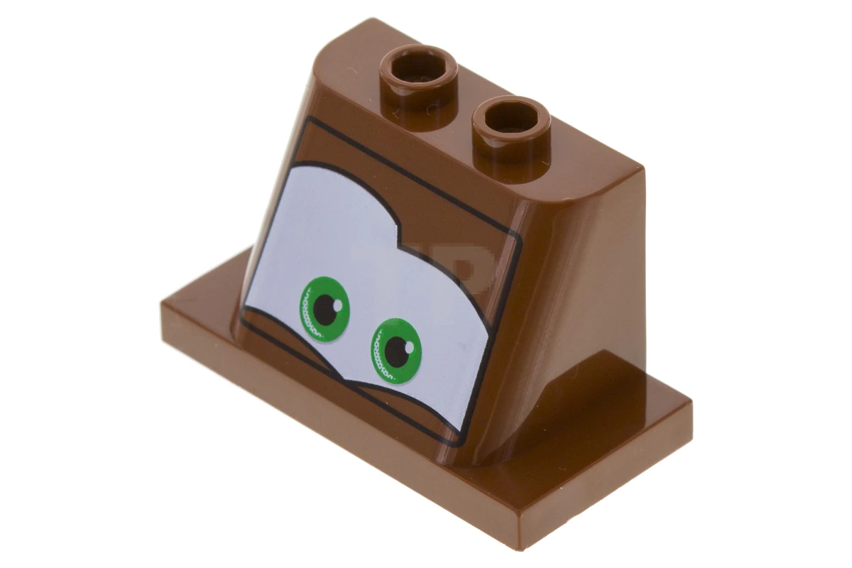 LEGO&reg; 6187671 - 93598pb08 - Windscreen 2 x 3 x 2 with 2 x 4 Base with Green Eyes on White Background Pattern 6, Curved Bottom 