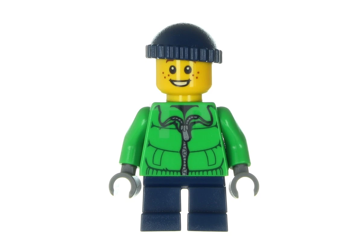 LEGO&reg; hol065 Fermeture éclair de la veste d'hiver, jambes bleu foncé, bonnet de tricot bleu foncé, taches de rousseur (10249)