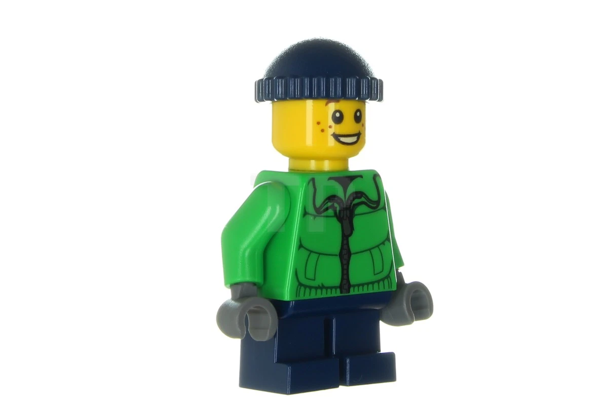 LEGO&reg; hol065 Fermeture éclair de la veste d'hiver, jambes bleu foncé, bonnet de tricot bleu foncé, taches de rousseur (10249)