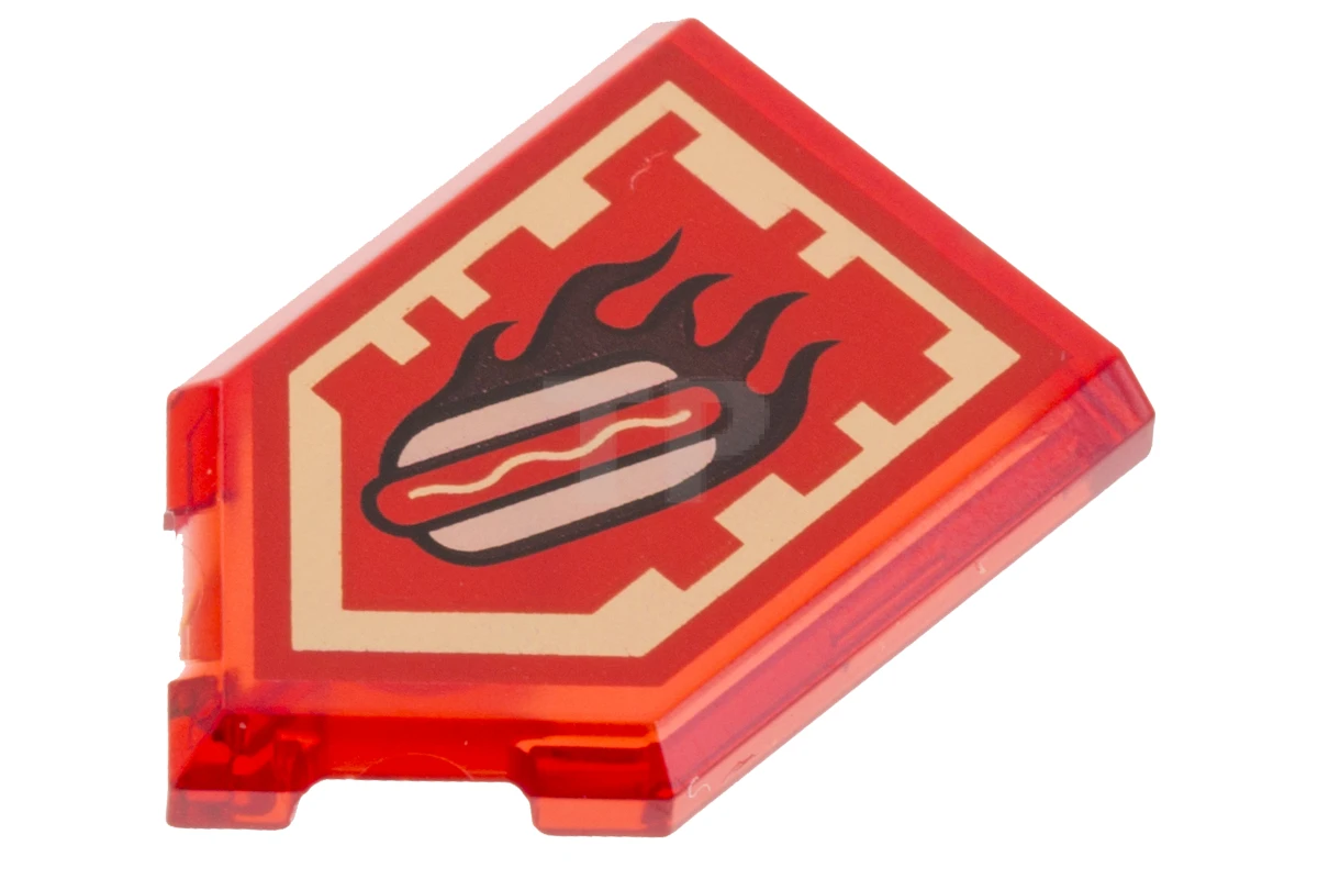 LEGO&reg; 6190261 - 22385pb118 - Tile 2 x 3 Pentagonal with Nexo Power Shield Pattern - Burnt Hot Dog