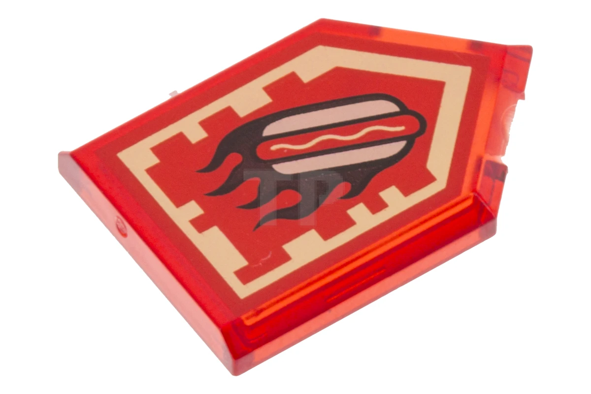 LEGO&reg; 6190261 - 22385pb118 - Tile 2 x 3 Pentagonal with Nexo Power Shield Pattern - Burnt Hot Dog