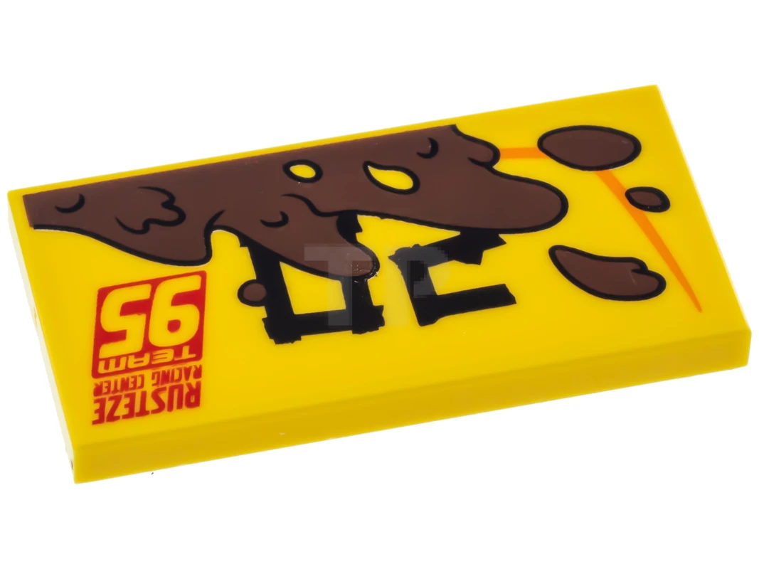 LEGO&reg; 6188966 - 87079pb0415R - Baldosa 2 x 4 con dibujo 'RUSTEZE RACING CENTER TEAM 95' - Lado derecho