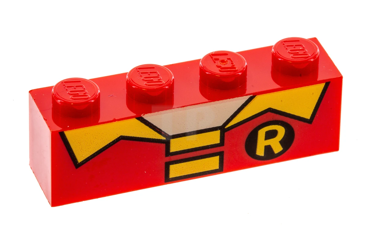 LEGO&reg; 6188650 - 3010pb206 - Mattone 1 x 4 con collare e simbolo di Batman 'R'.