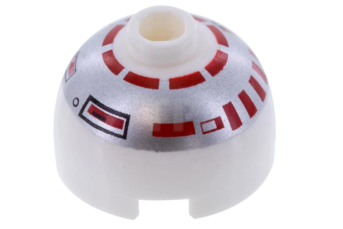 LEGO&reg; 4124159 - 553px1 - Steen, rond 2 x 2 koepelvormig blad met zilver en rood patroon (R5-D4)