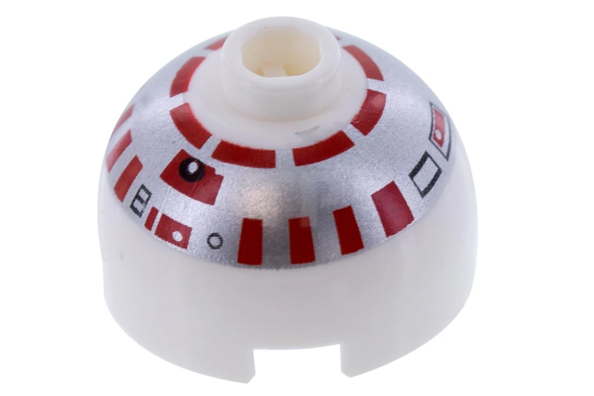 LEGO&reg; 4124159 - 553px1 - Steen, rond 2 x 2 koepelvormig blad met zilver en rood patroon (R5-D4)