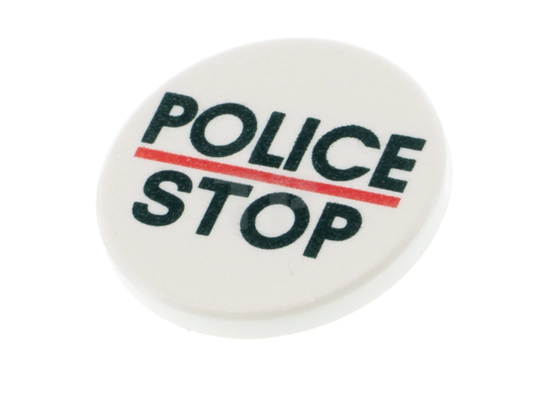 LEGO&reg; 4116686 - 30261px1 - Clip-On Sign Round 2 x 2 with 'POLICE - STOP' Pattern