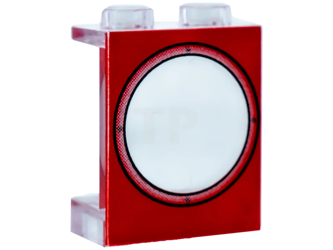 LEGO&reg; 4174737 - 4864bpx3 - Panel 1 x 2 x 2 - Hollow Studs with Porthole on Red Background Pattern