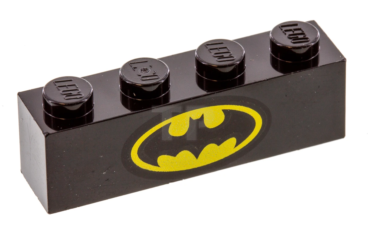 LEGO&reg; 6488227 - 3010pb201 - Ladrillo 1 x 4 con logotipo negro de Batman en óvalo amarillo