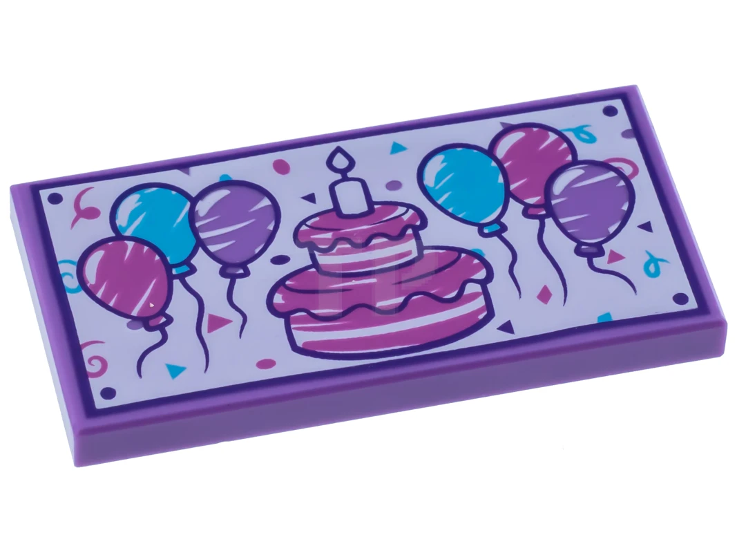 LEGO&reg; 6210405 - 87079pb0476 - Tile 2 x 4 with Balloons and Birthday Cake Pattern