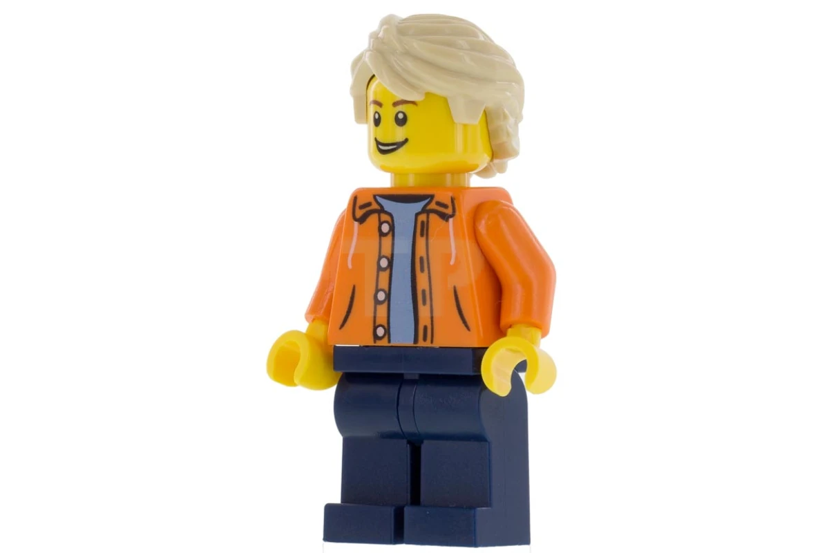 LEGO&reg; twn305 Oranje jas met capuchon over lichtblauwe trui