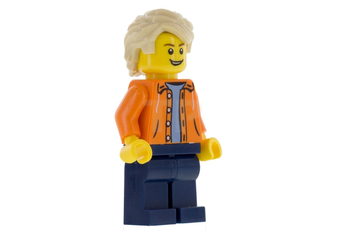 LEGO&reg; twn305 Oranje jas met capuchon over lichtblauwe trui