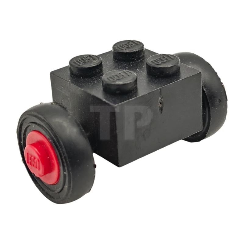 LEGO&reg;  - 3137c01assy1 - Brick, Modified 2 x 2 with Wheels Red for Single Tire, with Black Tires 14mm D. x 4mm Smooth Small Single (3137c01 / 3139)