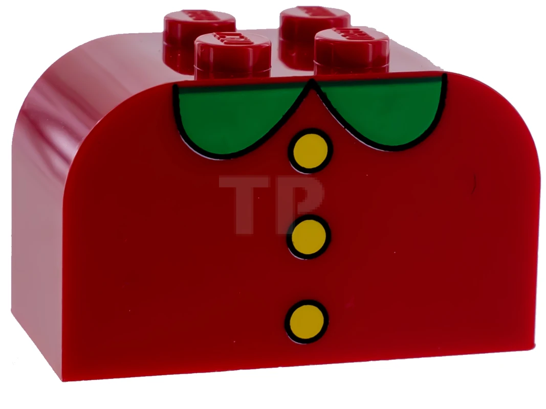 LEGO&reg; 4114219 - 4744px21 - Brick, Modified 2 x 4 x 2 Double Curved Top with 3 Yellow Buttons, Green Collar Pattern