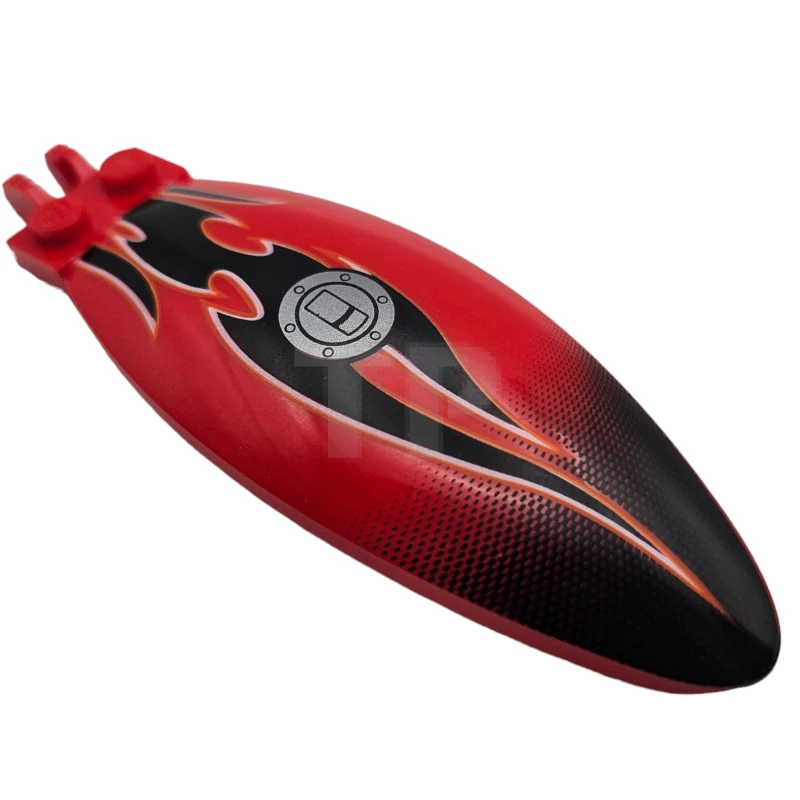 LEGO&reg; 4583702 - 47844pb03 - Windscreen 9 x 3 x 1 2/3 Bubble Canopy with Black End and Flames and Filler Cap Pattern