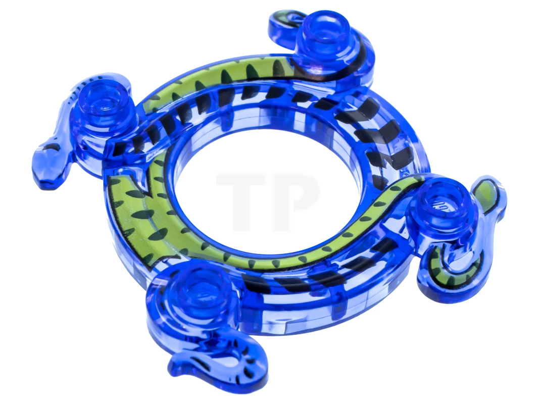 LEGO&reg; 6004597 - 98344pb01 - Ring 4 x 4 with 2 x 2 Hole and 2 Intertwined Snakes with Lime Green Pattern (Ninjago Spinner Crown)