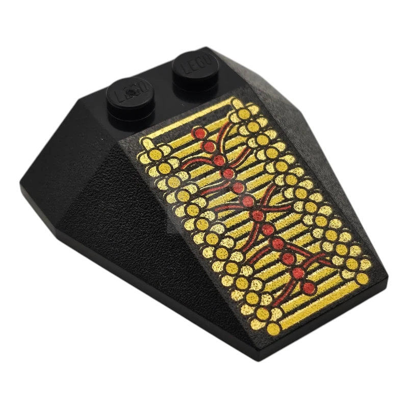 LEGO&reg; 4109743 - 6069pb02 - Wedge 4 x 4 Triple without Stud Notches with RoboForce Gold and Red Circuitry Pattern