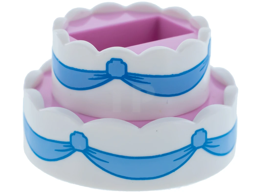 LEGO&reg; 6223877 - 35860pb01 - Cake, Double Layer with White Icing and Bright Light Blue Ribbons Pattern