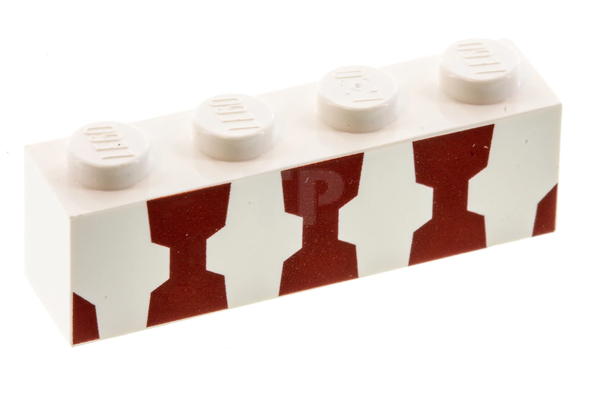 LEGO&reg; 6188690 - 3010pb208 - Brick 1 x 4 with 3 Dark Red Vertical Stripes Pattern