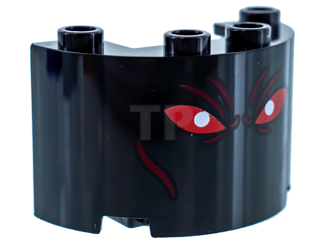 LEGO&reg; 24593pb02 - 6192426 - Cylinder Half 2 x 4 x 2 with 1 x 2 Cutout with Face Pattern (Ares)