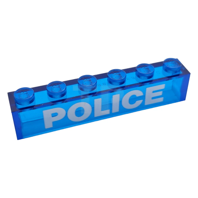 LEGO&reg;  - 3067pb09 - Brick 1 x 6 without Bottom Tubes with White 'POLICE' Sans-Serif Bold Pattern