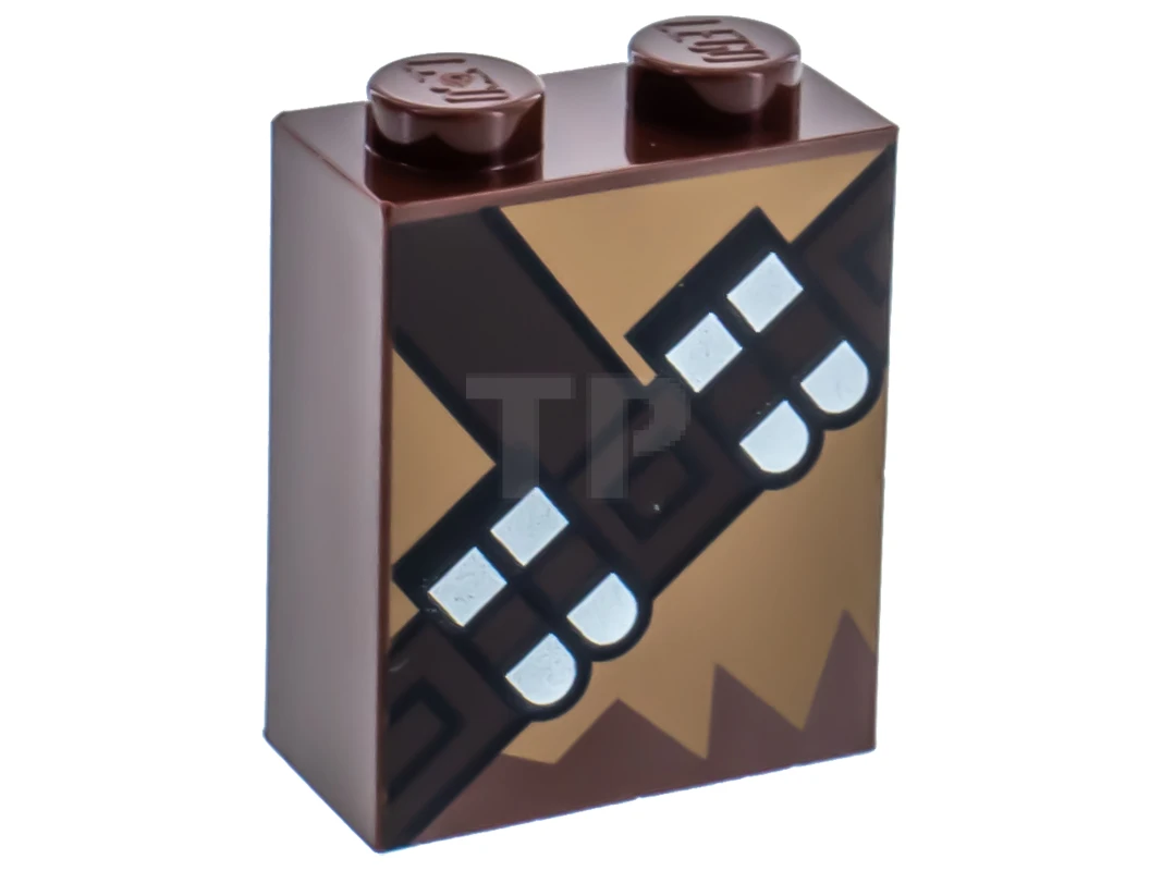 LEGO&reg; 3245cpb067 - 6225636 - Brick 1 x 2 x 2 with Inside Stud Holder with Medium Dark Flesh Fur and Dark Brown Ammunition Belt Pattern