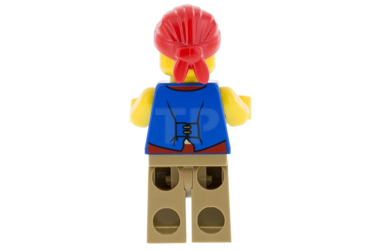 LEGO&reg; twn332 Homme pirate, chemise rayée rouge et blanche sous gilet bleu, bandana rouge, cache-œil gauche et 3 dents en or, jambes bronzées (31084)