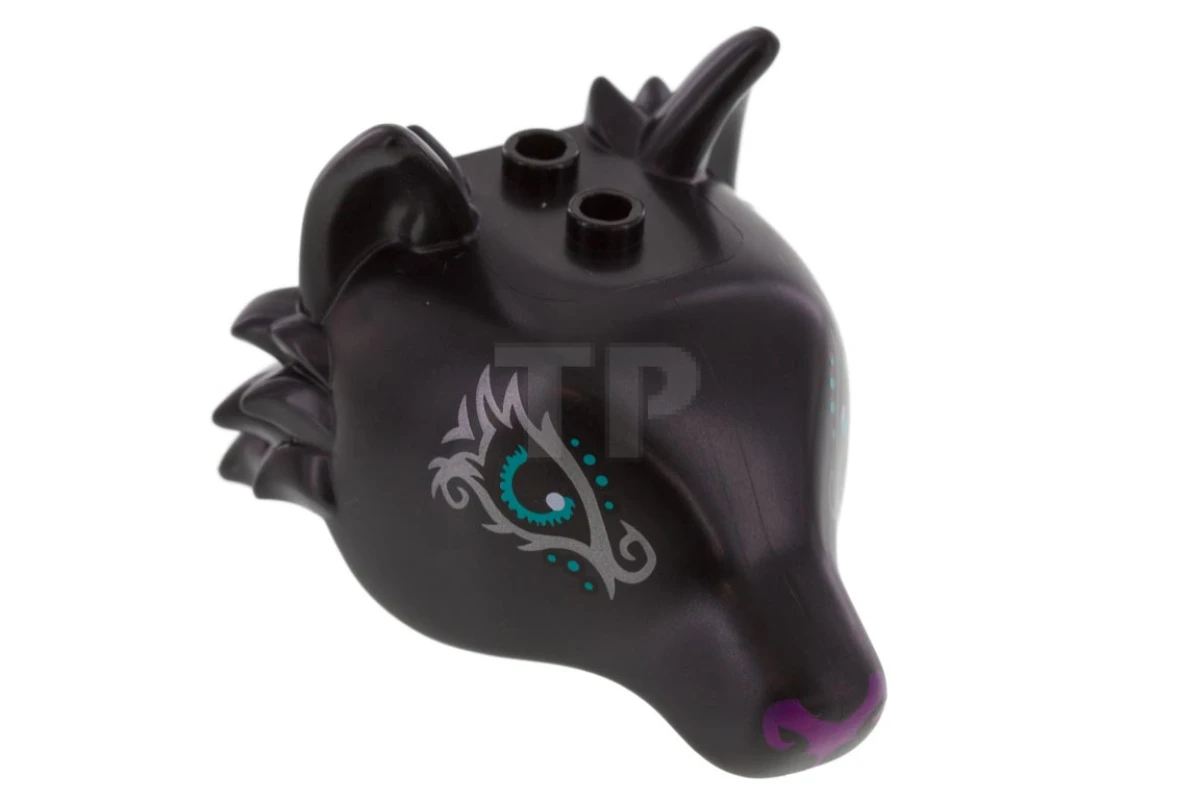 LEGO&reg; 6220423 - 35600pb02 - Testa di volpe con occhi turchesi scuri, volute d'argento e naso viola