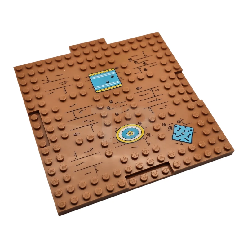 LEGO&reg; 6228218 - 15623pb006 - Stein, modifiziert 16 x 16 x 2/3 mit 1 x 4 Vertiefungen und 1 x 4 Platte mit Holzmaserung, Pfotenabdrücken, Teppichen und Hundebett-Muster