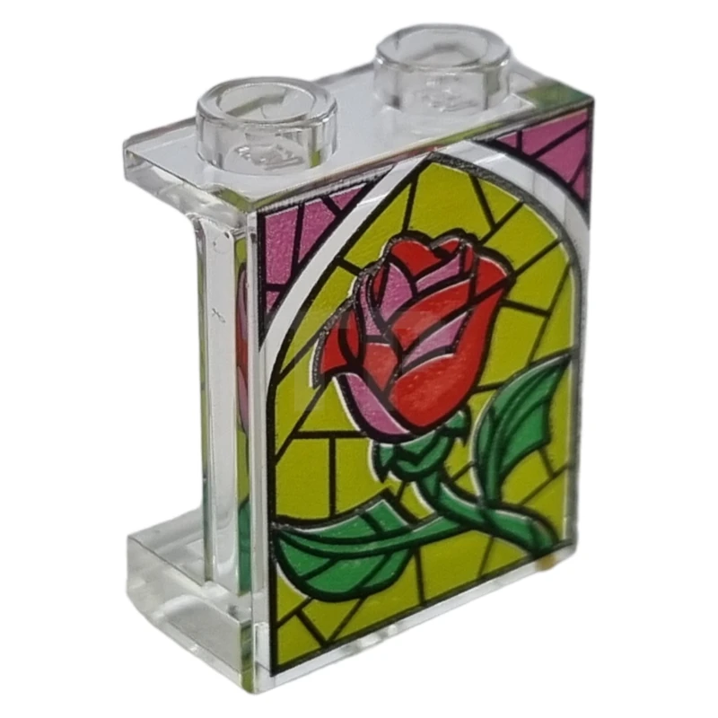 LEGO&reg; 6226503 - 4864bpb039 - Panel 1 x 2 x 2 - Hollow Studs with Stained Glass Rose Pattern