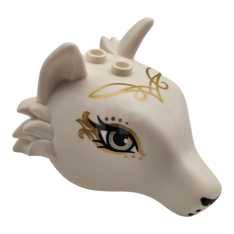 LEGO&reg; 6220456 - 35600pb03 - Fox Head with Light Aqua Eyes, Golden Swirls and Black Nose Pattern