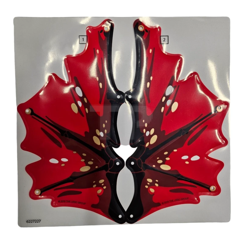LEGO&reg; 6227227 - 38765 - Plastic Wing Dragon with Black Spines, Dark Red Splotches, and Gold Ovals on Red Background Pattern, Sheet of 2