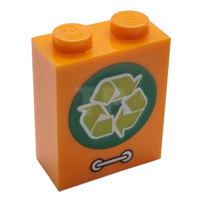 LEGO&reg; 6253136 - 3245cpb090 - Brick 1 x 2 x 2 with Recycle Arrows Pattern