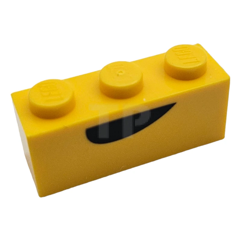 LEGO&reg; 6261633 - 3622pb102 - Brick 1 x 3 with Black Curved Semicircle Pattern (Banarnar Mouth)