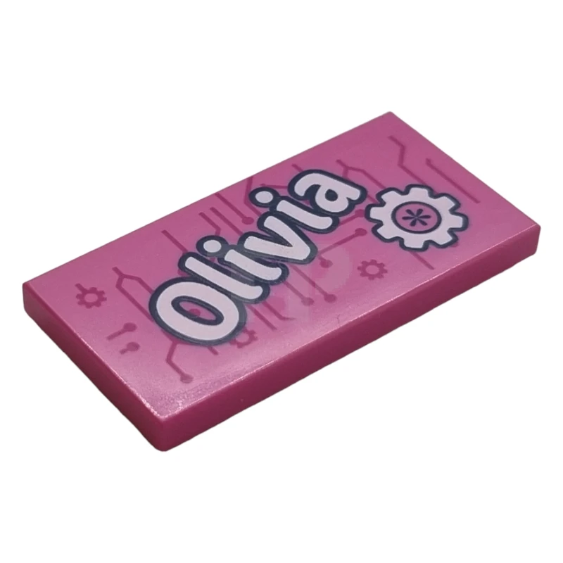 LEGO&reg; 6252831 - 87079pb0539 - Tile 2 x 4 with 'Olivia' and Gear Pattern