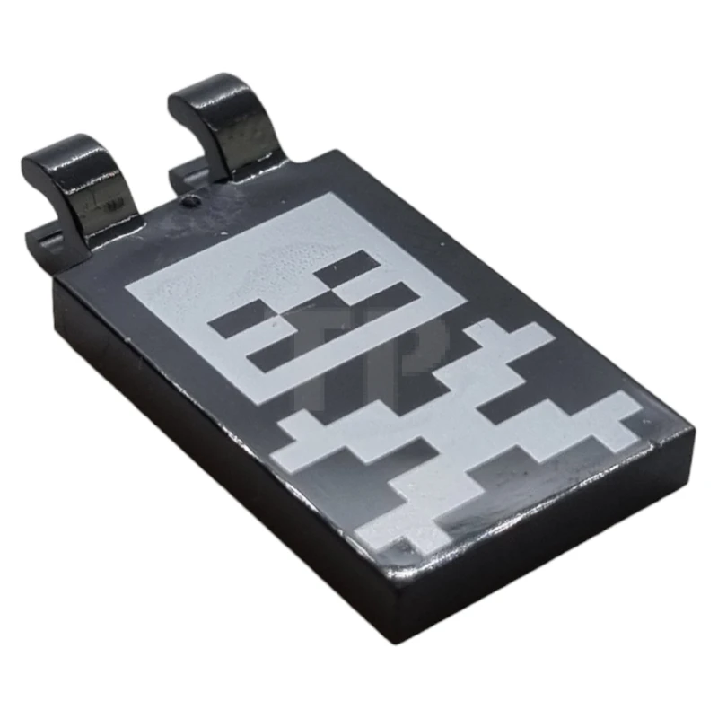 LEGO&reg; 6360140 - 30350bpb076 - Tile, Modified 2 x 3 with 2 Clips with Pixelated Skull and Crossbones Minecraft Pattern
