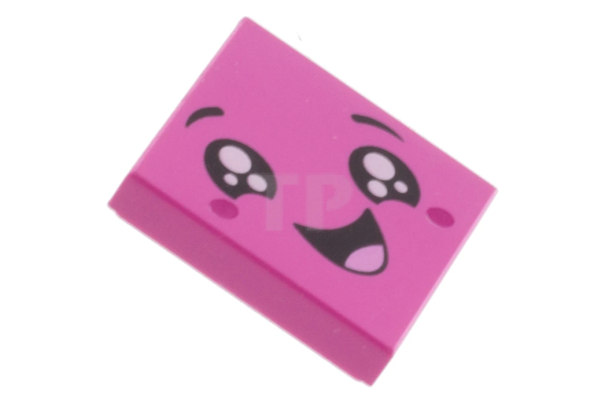 LEGO&reg; 6253298 - 3068pb1205 - Tile 2 x 2 With Face, Smile Open Mouth, Black Eyes with White Pupils, Raised Eyebrows, Red Cheeks Pattern