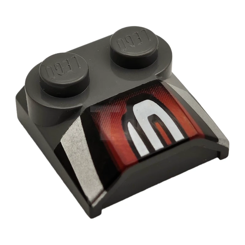 LEGO&reg;  - 41855pb10 - Brick, Modified 2 x 2 x 2/3 Two Studs, Lip End with Silver/Black/Red Number 3 Right Half Pattern