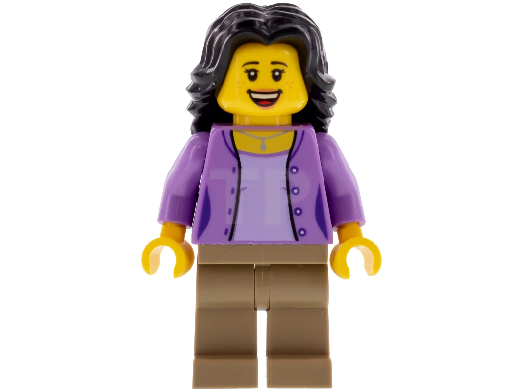 LEGO&reg; twn290 Mom, Medium Lavender Jacket over Lavender Shirt, Dark Tan Legs, Black Hair