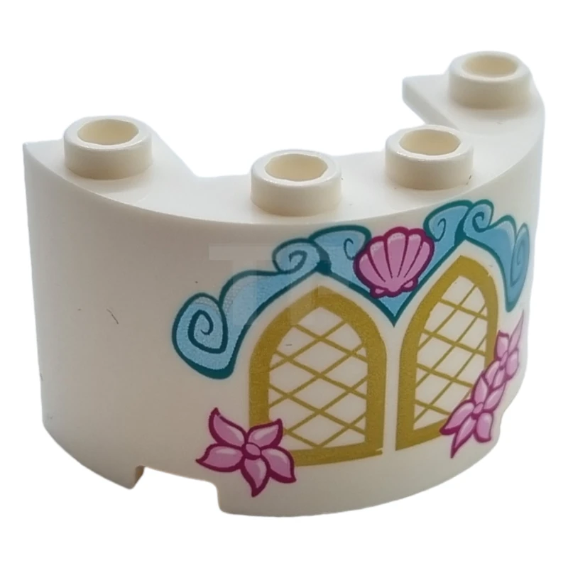 LEGO&reg; 6253025 - 24593pb04 - Cylinder Half 2 x 4 x 2 with 1 x 2 Cutout with Windows and Flowers Pattern